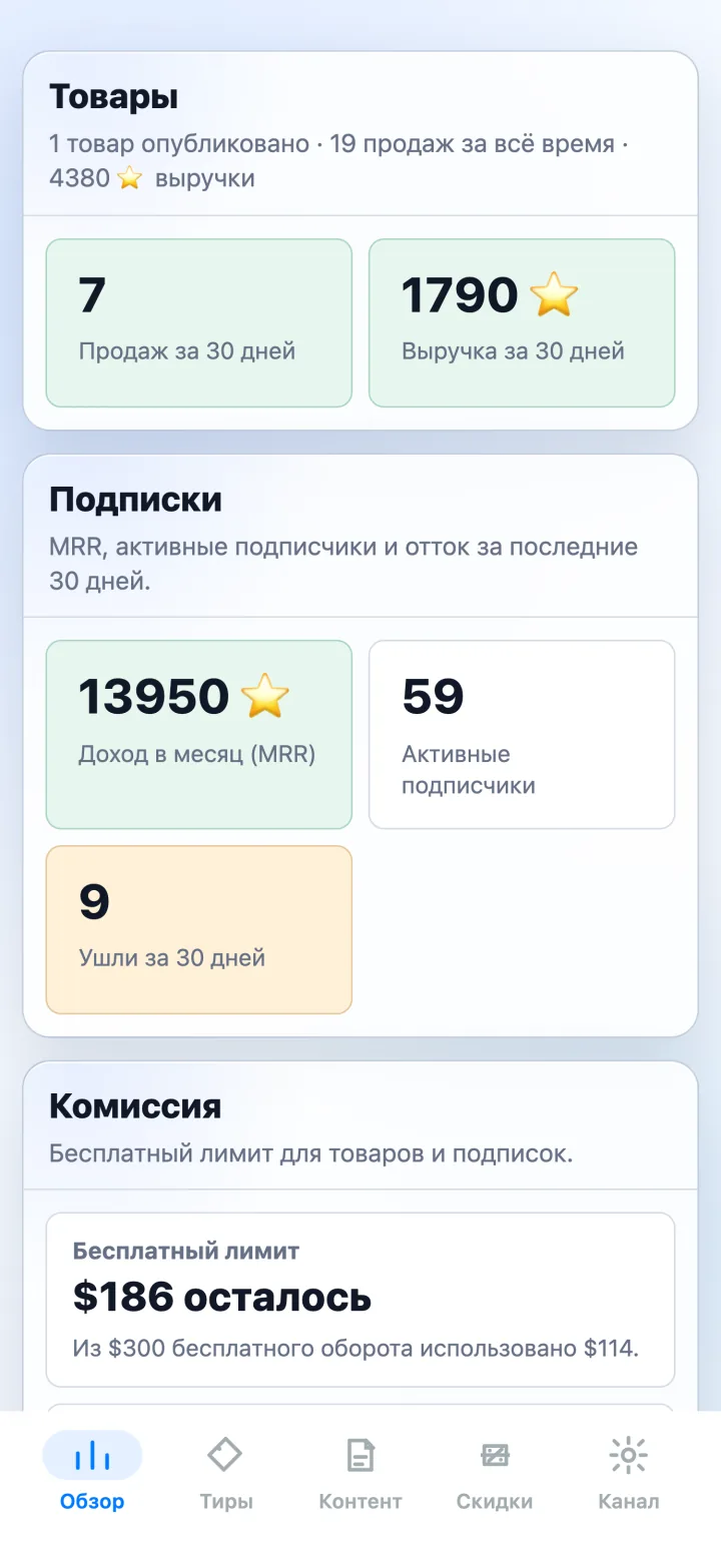 Дашборд Gramrail в Telegram Mini App